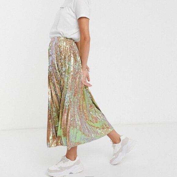 ASOS Dresses & Skirts - ASOS DESIGN sequin pleated midi skirt NEW Sz 4